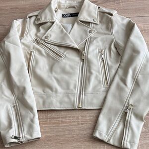 Zara Women's Off-White Leather Biker Jacket